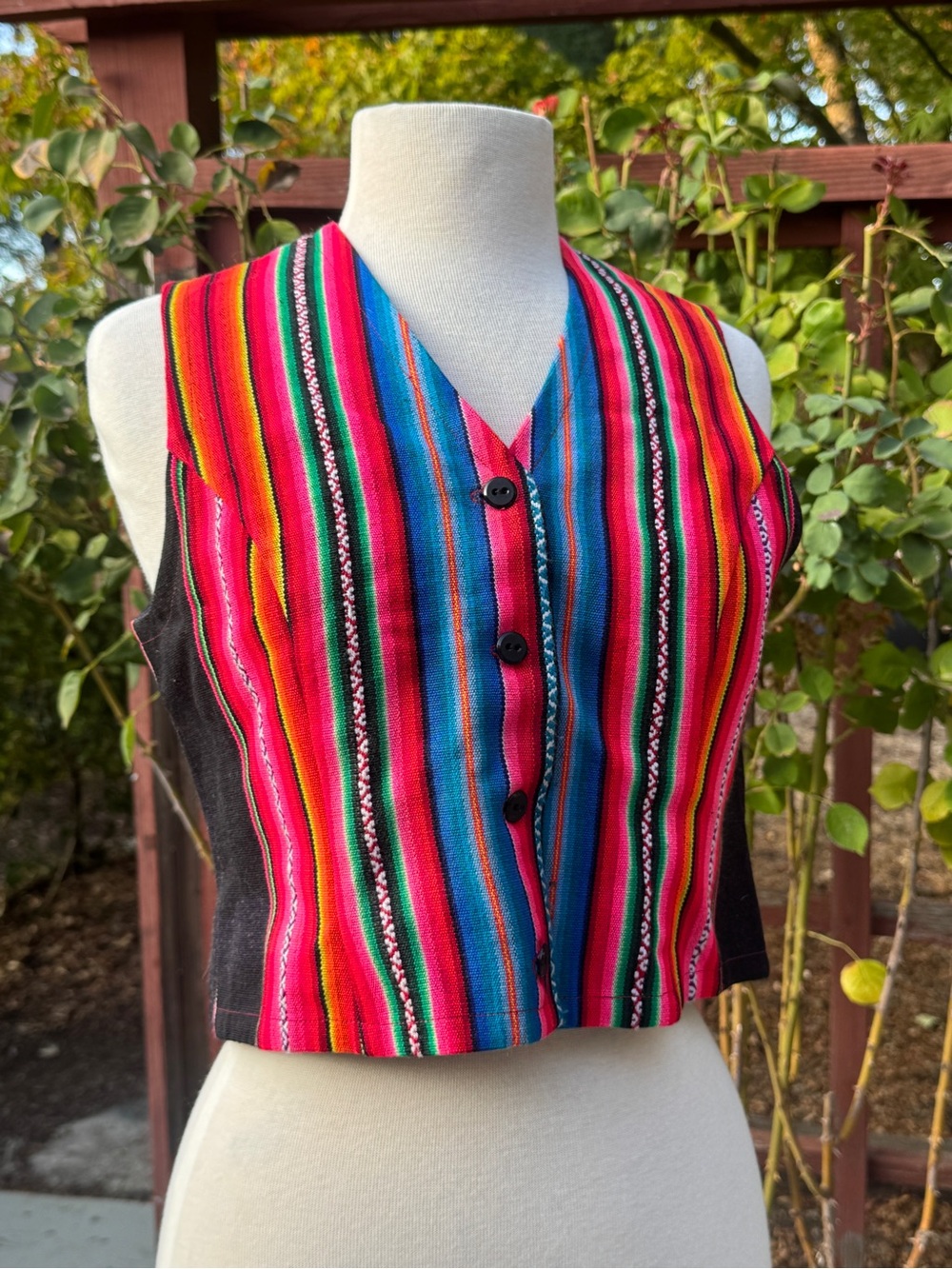 Vintage Vibrant Multicolor Stripe Women's Vest - Button Front
